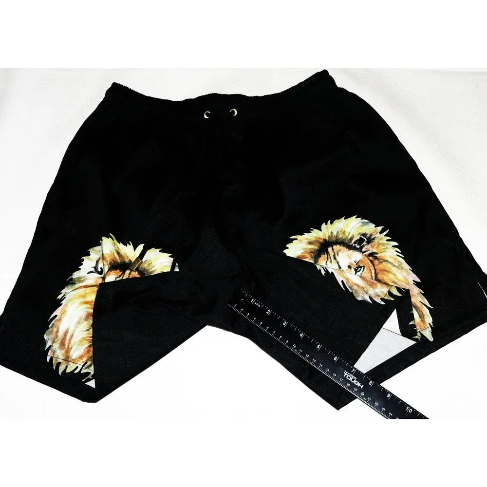Kenny Flowers Men's Lion Print Black Mesh Lined Pockets Swim Trunks Size XL